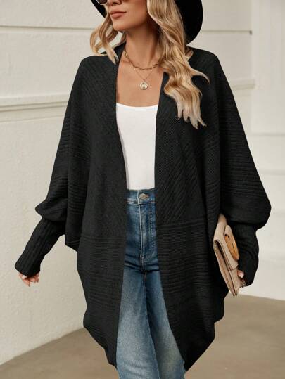 SHEIN Clasi Women's Solid Color Batwing Sleeve Open Front Casual Regular Jacket, Autumn/Winter