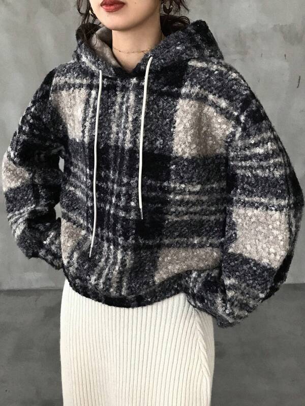 FRIFUL 女士格子连帽休闲运动衫、长袖上衣