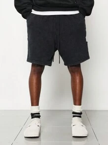 SUMWON Washed Drop Crotch Carpenter Short - Black - View 3