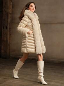 Anewsta 女士中长款可拆卸连帽厚绒毛领大衣，冬季