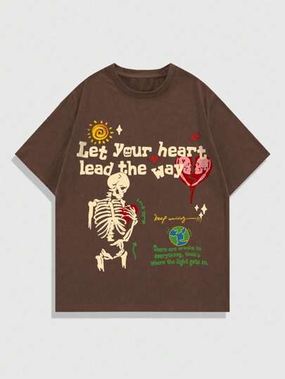 Street Life Herren bedrucktes Kurzarm Skelett T-Shirt, geeignet für den täglichen Gebrauch im Frühling und Sommer, Schule, Halloween