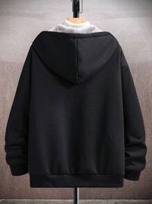 Manfinity EMRG 男士纯色纹理保暖内衬休闲连帽夹克，秋冬 - 黑色 - 查看 2