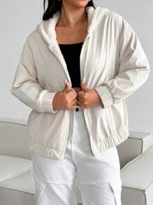 SHEIN MOOSTA Chaqueta casual de talla grande, unicolor, con forro de peluche