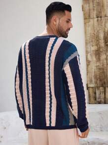 Manfinity Homme Men's Striped Long Sleeve Knit Sweater - Blue - View 2