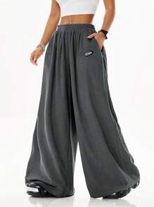 Coolane Pantalones anchos de pierna ancha de unicolor, con efecto textural, cintura caída, estilo casual y holgado para mujer