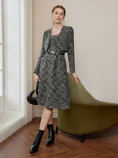 marled grey dress Closed-out: Marled Dress in Cotton/Cashmere #L4409 Eclipse / L