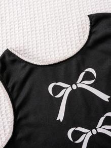 Tween Girl Black Minimalist Stylish Bow & Ribbon Print Comfortable Sleeveless Camisole Underwear - Black - View 6