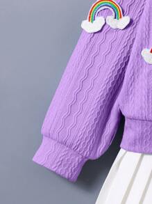 SHEIN 2 piezas Conjunto de chaqueta azul arcoíris colorida + falda plisada para niñas, vuelta al colegio - Morado - Ver 6