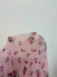 Plus Size Sexy High Slit Ditsy Floral Nightgown - Pink - View 6