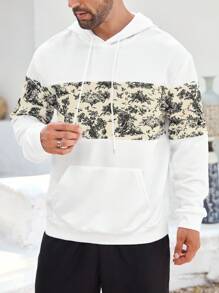 Manfinity Homme Felpa con cappuccio casual da uomo in patchwork stampato, primavera autunno