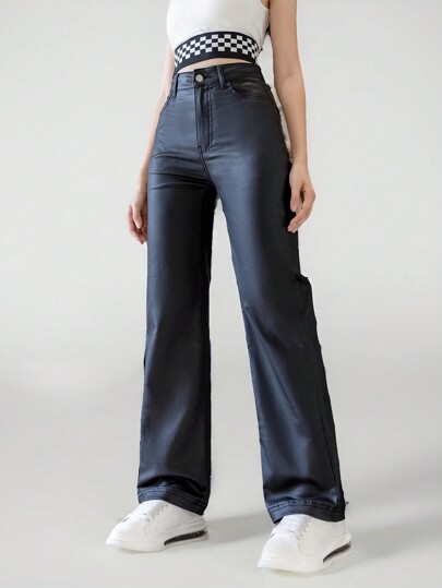 SHEIN Jeans rectos de cintura elástica con cordón Y2K Y3K para chicas adolescentes, prenda de vestir imprescindible de estilo callejero retro para todo el año