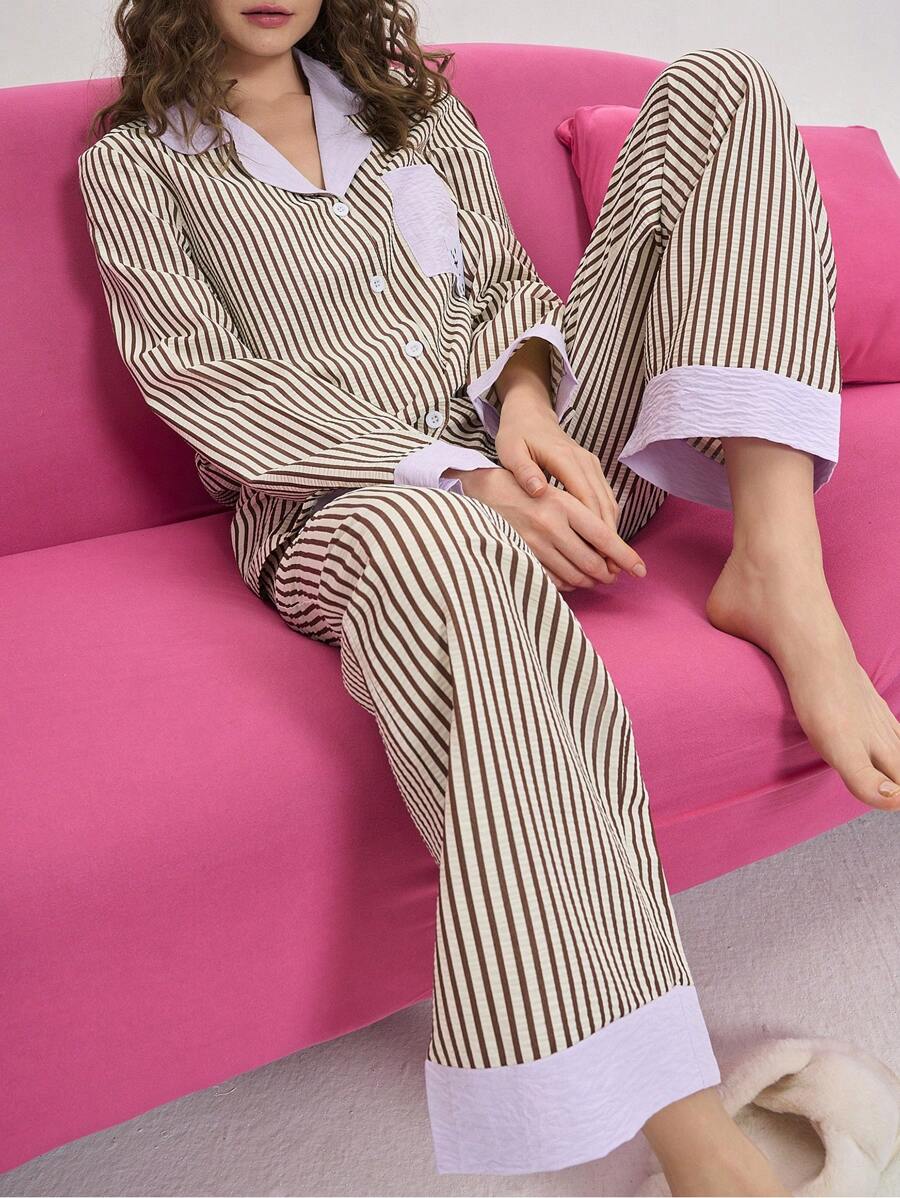 Bộ đồ ngủ thêu hình chú chó sọc tương phản dành cho nữ - Nhiều màu - Xem 1