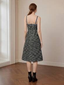 MOTF PREMIUM 混色印花 RINGER SLIP MIDI 连衣裙（无腰带） - 黑色 - 查看 3