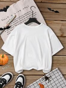 女童休闲圆领针织印花 T 恤 - 白色 - 查看 2