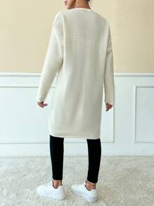 RueChic Women Elegant V Neck Texture Rib Knit Golden Button Detailed Oversize Cardigan - Apricot - View 2