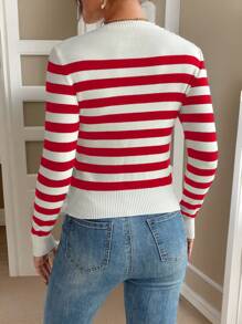 SHEIN Frenchy Women's Round Neck Long Sleeve Striped Minimalist Sweater, Casual Everyday