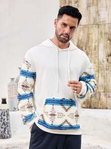 Manfinity Homme Men Solid Color Panel Pockets Fleece Hoodie