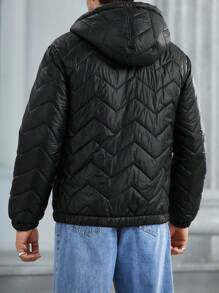 Manfinity Homme Men's Zipper Pocket Drawstring Hooded Padded Coat - Black - View 6