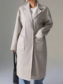 SHEIN EZwear Abrigo de mezcla de punto texturizado de longitud media para mujer - Albaricoque - Ver 6