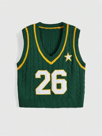 Damen Große Größen Fußballstar & Buchstaben bestickte Strick Trägershirts