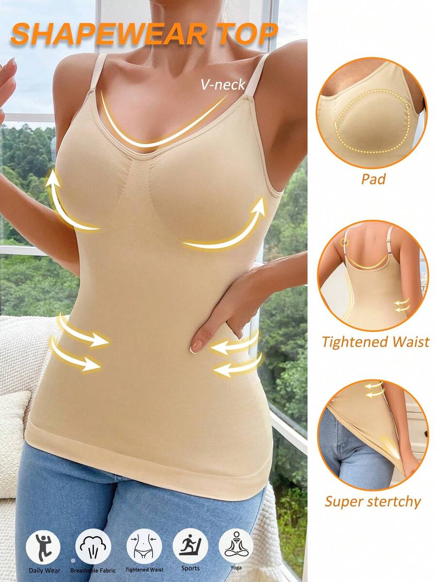 1 件女士无缝透气吊带塑身衣 - 杏色 - 查看 1