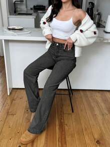 EURMUSE HIGH RISE STRAIGHT CUT LIGHT BLUE WOMEN JEAN - Black - View 4