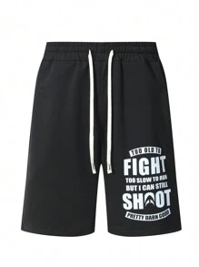 Manfinity Sport PWRUP Short de sport pour homme style boyfriend avec cordon de serrage à la taille et imprimé slogan