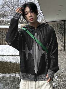 DAZY Men's Casual Pattern Cardigan Sweater, Autumn Jacket Hoodie - Black - View 3