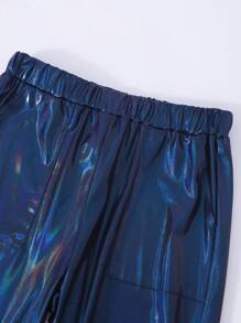 SHEIN Quần túi xéo cạp chun cho bé gái tuổi teen - Màu xanh hải quân - Xem 3