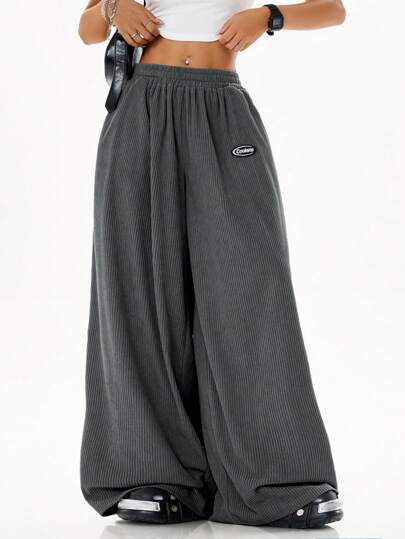 Coolane 女式宽松休闲高街宽松纹理低腰纯色阔腿裤