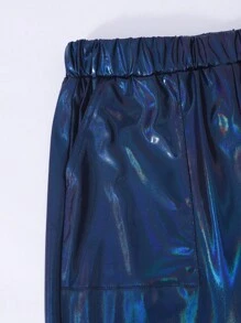 SHEIN Quần túi xéo cạp chun cho bé gái tuổi teen - Màu xanh hải quân - Xem 5