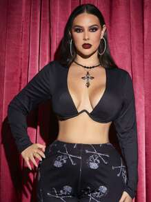 SHEIN SXY Áo crop top hở vai gợi cảm cỡ lớn cho lễ Halloween Quần áo Halloween - màu đen - Xem 5