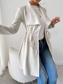 SHEIN Raffinéa Faux Deer Suede Solid Color Elegant Drawstring Long Sleeve Jacket Fall Winter Cloth For Women - Apricot - View 4