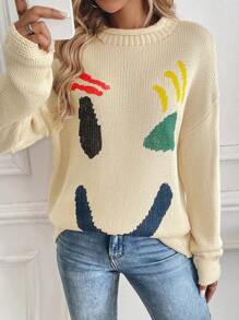 Chiquease New Fashion Loose Smiling Face Pattern Women Sweater (Random Print), Knit Pullover Fall Winter - Multicolor - View 4