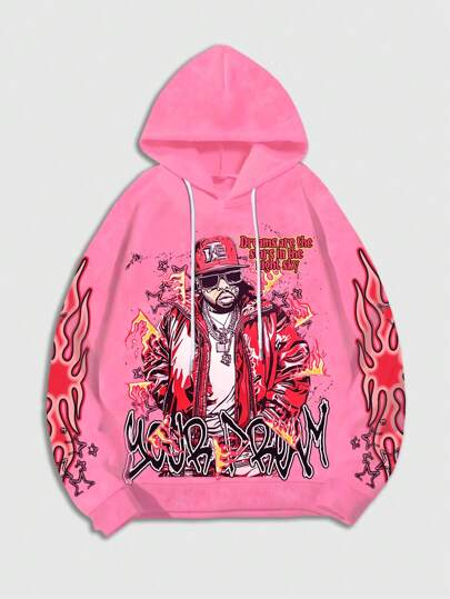 Street Life Felpa da uomo casual da strada con stampa grafica, adatta per l autunno/inverno