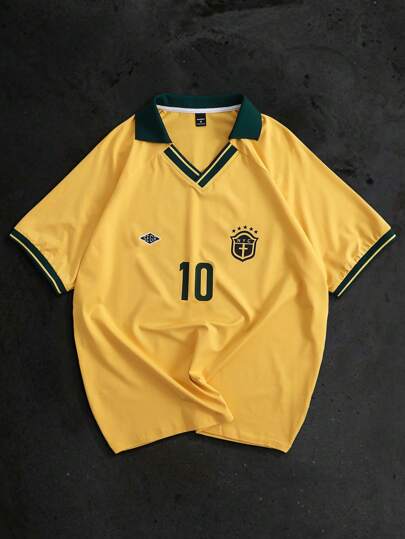 PAVTROS Camisa polo de manga corta de estilo deportivo casual con estampado de números, para salir
