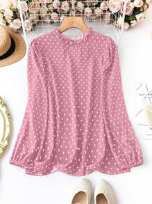 SHEIN Clasi Plus Size Women's Spring/Autumn Heart Print Flare Long Sleeve Loose Blouse Fall Cloth For Women - Pink - View 1