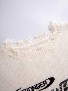 SHEIN White Crew Neck Sweater For Teen Boys With English Text Racing Car Badge Graphic, Suitable For Autumn, Winter, Warm, Casual, College, Home, Daily, Sports, Birthday Party, Outing, All-Match Versatile, Simple, Streetwear Style