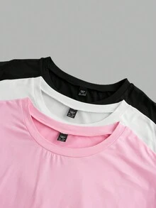 SHEIN CURVE+ Curve Plus 3 件套休闲简约图案圆领短袖 T 恤，修身款，女士夏季服装 - 彩色 - 查看 4