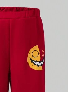 Conjunto de 2 peças de moletom branco casual para meninos adolescentes, calças com estampa vermelha e bolsa tiracolo