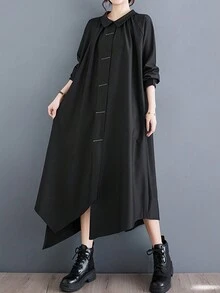 Women's Open Back Long Loose Dress - Black - View 3
