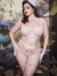 Plus Size Embroidered Mesh Hollow Sexy Lingerie