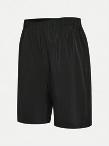 SHEIN Leap Crew 3 件套青少年男孩休闲拼色缝线圆领长袖上衣、纯色长裤和短裤针织运动服套装、健身服 - 黑色 - 查看 4