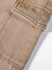 新生男童棉质松紧腰工装口袋休闲裤 - 卡其色 - 查看 4