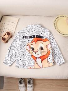 SHEIN Camicia/Blusa a maniche lunghe casual e carina con stampa di leoni per bambini, adatta per la stagione primavera e autunno