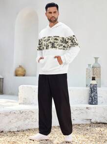 Manfinity Homme Felpa con cappuccio casual da uomo in patchwork stampato, primavera autunno