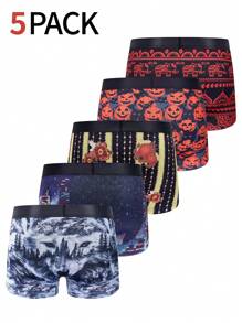 5pcs/Pack Men Comfortable Halloween Graphic Boxer Briefs - Multicolor - View 2