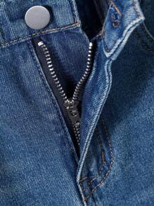 SHEIN 2 件套复古洗水男孩牛仔夹克 + 直筒牛仔裤，青少年服装 - 深色水洗藍 - 查看 5