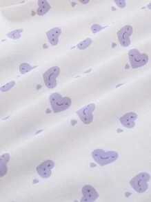 SHEIN طقم ملابس للطفلة حديثة الولادة 3قطع: معطف أرجواني فراء دافئ بأكمام طويلة، بدلة بصدرية محبوكة مطبوعة بقلب جميل أبيض، وبنطلون أرجواني فراء دافئ ملابس شتوية - الأرجواني - مشاهدة 9