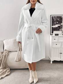 SHEIN Frenchy Plus Size Winter Detachable Fluffy Knitted Coat - White - View 7